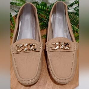 Rongen Elegant Tan Leather Loafers with Gold Accent Sz 43W